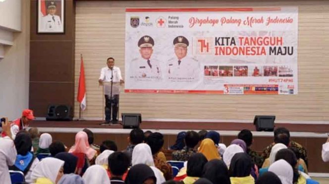 
					Wakil Wali Kota Depok, Pradi Supriatna saat memberikan sambutan di HUT ke-74 PMI.