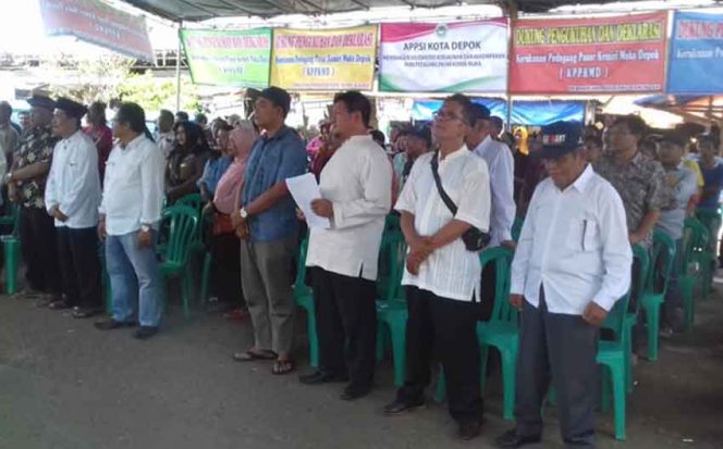 
					Suasana pengukuhan pegurus pedagang Pasar Kemirimua, Kelurahan Kemirimuka, Kecamatan Beji.