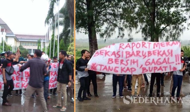
					Puluhan mahasiswa HMI Bekasi menggelar aksi damai di depan Kantor Bupati Bekasi. Mereka menuntut Eka Supria Atmaja agar mundur dari posisi Bupati Bekasi.