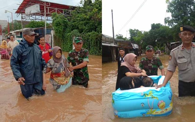 
					Danramil 06/Setu, Kapten Inf Sudiro bersama Polri dan warga membantu mengevakuasi korban banjir.