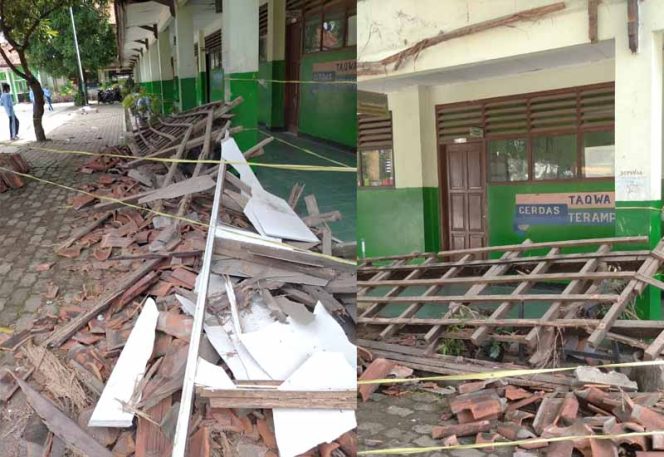 
					 Kanopi selasar SDN  Jakasampurna 4 di Kecamatan Bekasi Barat sepanjang 7 meter ambruk.