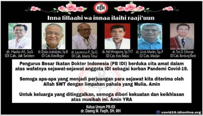 
					6 Dokter Indonesia menjadi korban pandemi virus corona COVID-19 (Foto: Twitter @PBIDI)