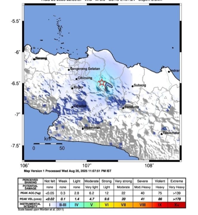 
					Gempabumi di Karawang terasa hingga Bekasi . Dok. BMKG 